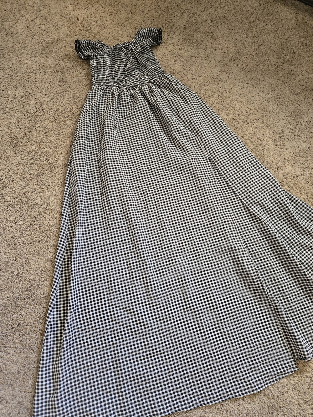 Lulu's Black & White Gingham Off-Shoulder Maxi Dress - Picture 4 of 4